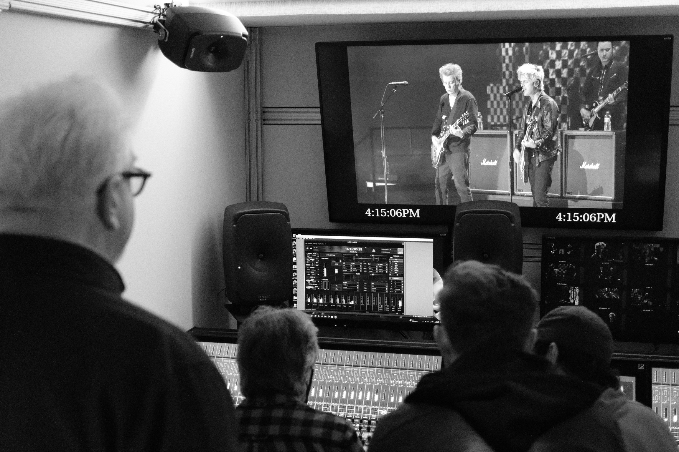 FireAid 2025 — RPG broadcast audio engineers gathered at the Lawo mc²96 console watching the show feed during a live performance